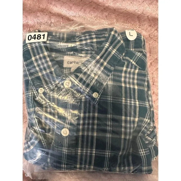 Carhartt Blue Plaid Short-Sleeve Button-Up – Men’s Size Large #0481 - Picture 9 of 10